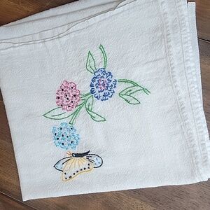 Hand Embroidered Vintage Flour Sack Tea Towel